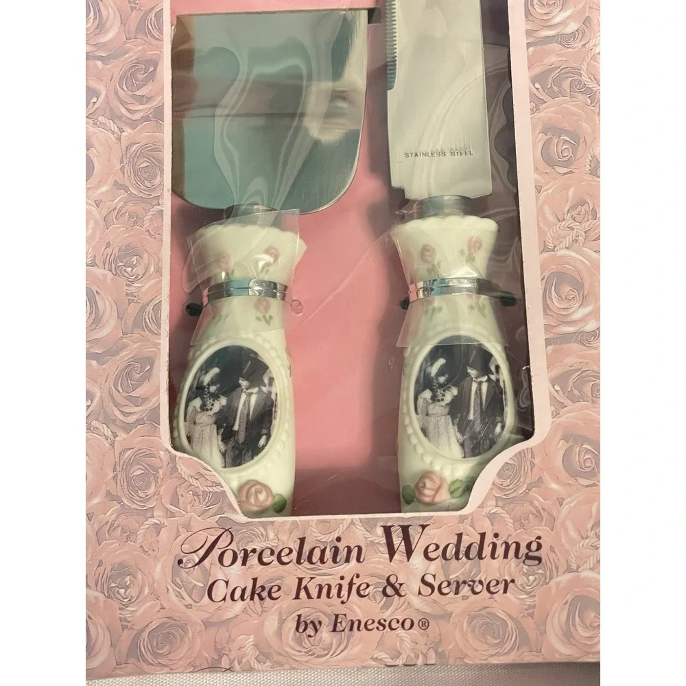 Pretty As A Picture Porcelain Wedding Cake‎ Knife & Server by Enesco New